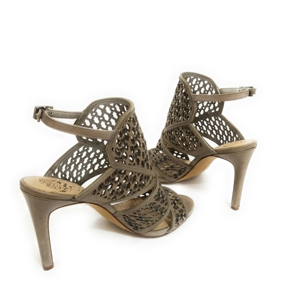 VINCE CAMUTO Taupe Korthina Caged Heels Sandals 8 - Picture 9 of 12